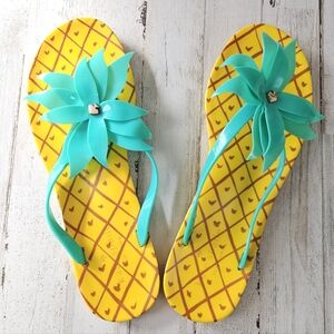 Kate Spade Flynn Pineapple Slip On Flip Flop Sandals Yellow/Green Women's Sz 10